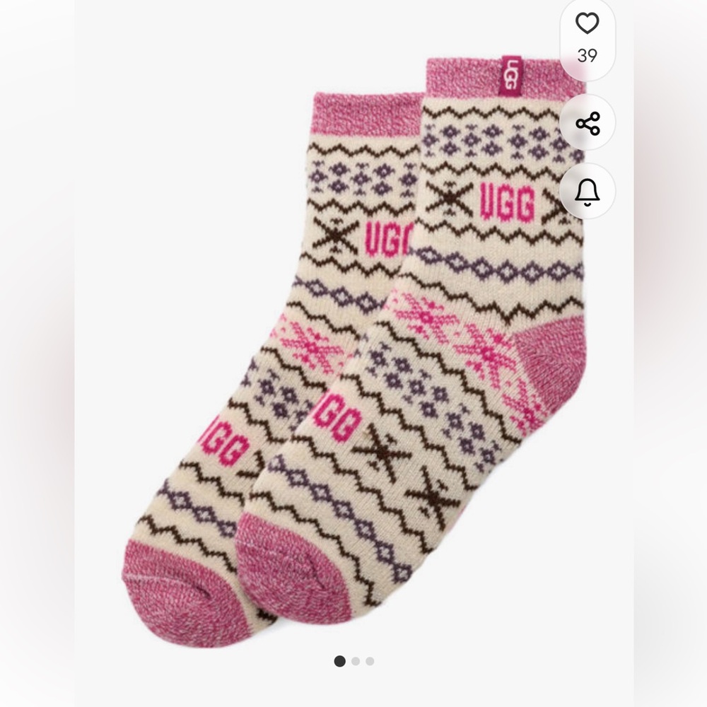 UGG Cream & Pink Fair Isle Wool-Blend Casual Socks (New)